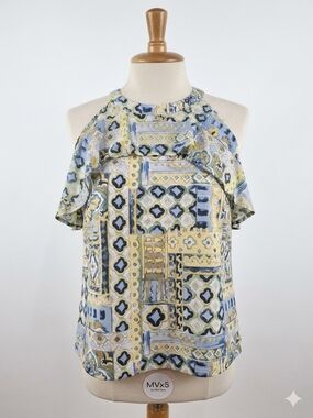 Cato Yellow & Blue Halter Cold-Shoulder Camisole